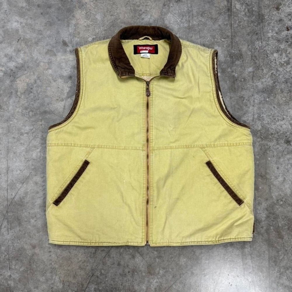 Vintage Wrangler Hero‎ Canvas Sherpa Lined Corduroy Trim Full Zip Vest Size L